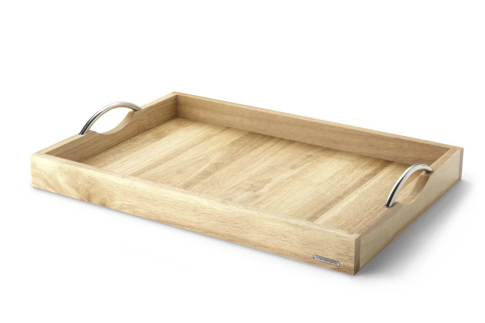 Continenta Gummibaum Holz Tablett modern schlicht geölt Metall giffe 53 x 36 cm - Bild 2 von 2