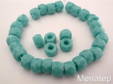 25 6 x 4mm Czech Glass Facetted Crow Beads: Opaque Turquoise