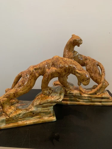 MCM Royal Haeger Leopards On Rock Cliffs USA R313 & R314