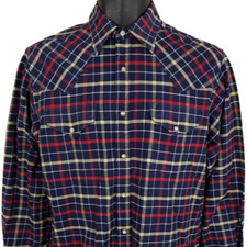 Vintage Ely Cattleman Western Shirt Mens Size Medium Blue Cowboy Pearl Snap
