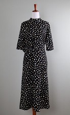 ANN TAYLOR $129 Animal Dot Bow Belted Crepe Mock Neck Midi Dress Size 2