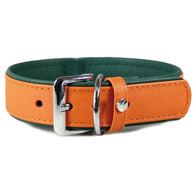 Das Lederband Hunde Halsband Firenze orange/forest, diverse Größen, NEU