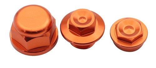 JUEGO TUERCAS EJE DELANTERO TRASERO KTM NARANJA 125-530 SX, SXF, EXC, EXCF, XC-W NUEVO - Imagen 2 de 2