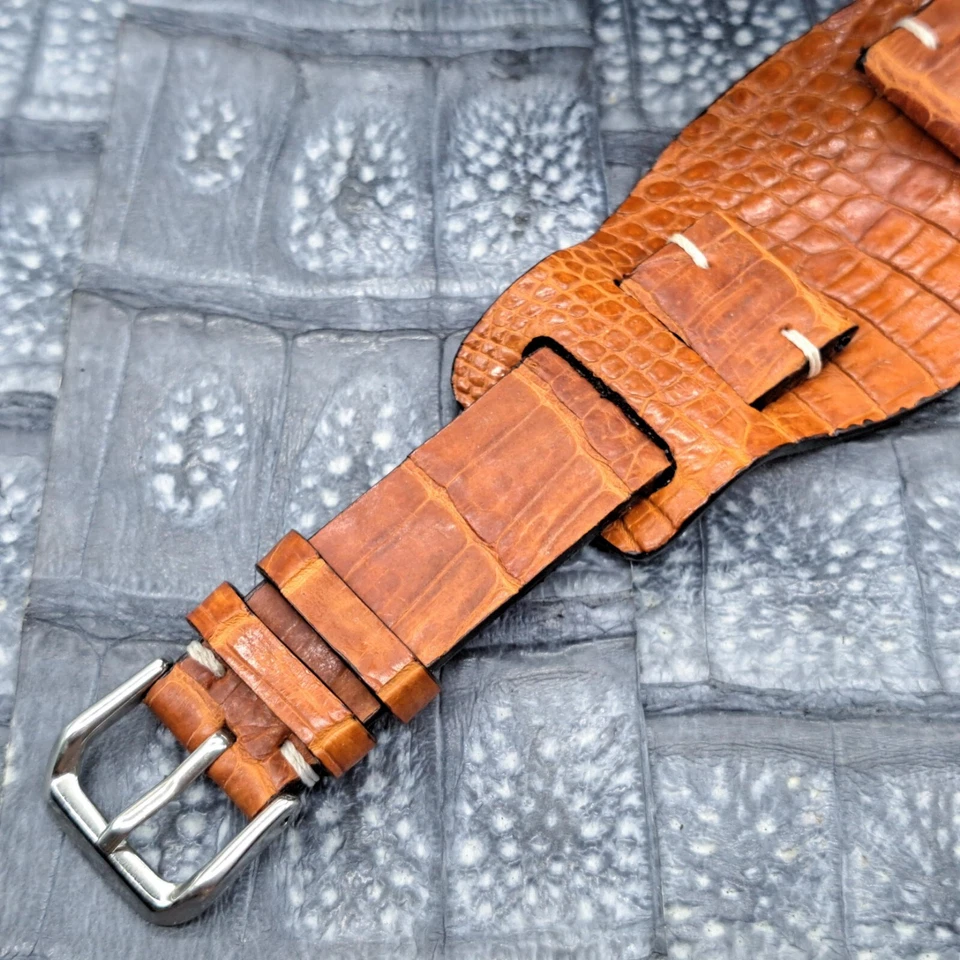 Correa de reloj de cuero exótico de 20 mm/16 mm diseño minimalista de moda militar Foto 3 de 4