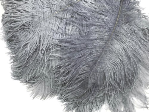 10 pezzi - Costume centrotavola piume grandi coda di struzzo grigio argento 12-16" - Foto 6 di 10