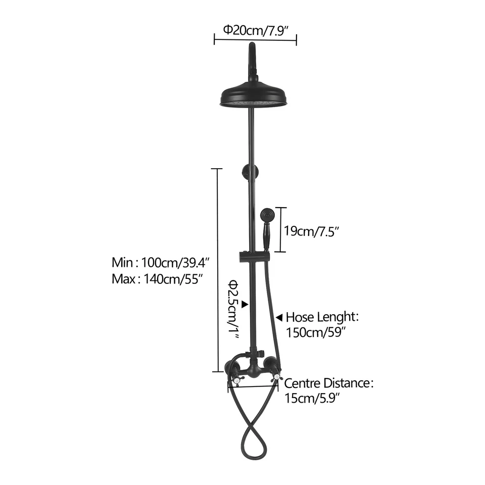 Juego de Grifos de Ducha Negro Mate EE. UU. Cabezal de Lluvia Montaje en Pared Grifos Mezcladores con Pulverizador Manual Foto 2 de 4