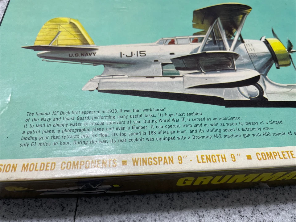 ITC Ideal Toy Co. GRUMMAN J2F DUCK Scale Plastic Model Kit UNBUILT 1962 - Image 3 of 4