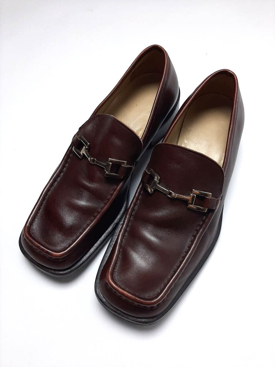 Vintage 80s Mens Gucci Leather Brown Square Loafers Size 42 E Made