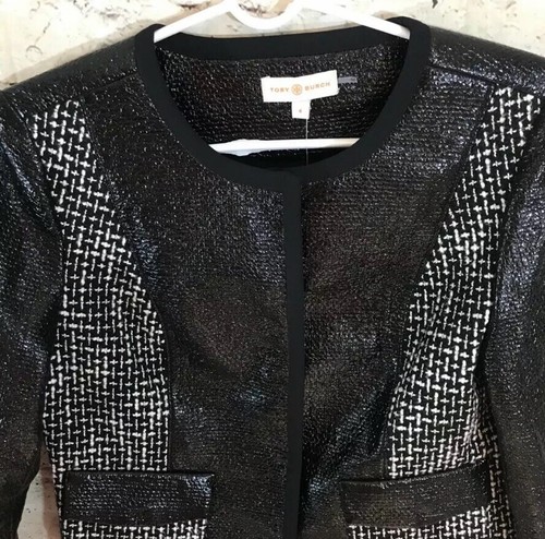 NWT Tory Burch Tweed Daria Paneled Coates Moto Jacket Size 4 - Picture 4 of 7