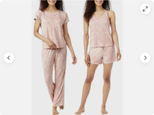 Lucky Brand Women's 4 Piece Pajama Set, Tee, Tank, Short, Pant Pink, Size M