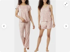 Lucky Brand Women's 4 Piece Pajama Set, Tee, Tank, Short, & Pant Pink, Size M