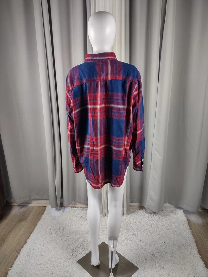 Camisa Mossimo Supply Co azul vermelha xadrez mistura de algodão flanela botão para baixo tamanho XXL - Imagem 4 de 4