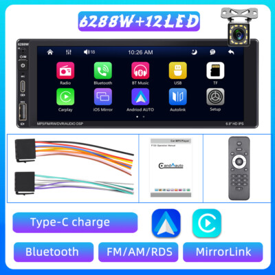 1 Din 6.9'' Wireless Carplay Android Auto Car Radio Touch Screen Bluetooth RDS AM