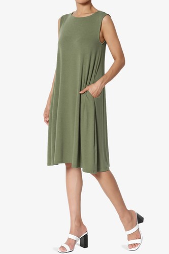Vestido TheMogan S~3X Sin Mangas Cuello Redondo Hasta la Rodilla Línea A Jersey Bolsillo Columpio - Imagen 75 de 162
