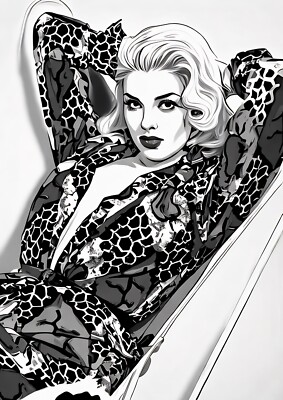 Diana Dors einzigartiger Line Art Illustrationsdruck 08