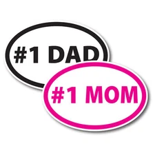 #1 Mom and #1 Dad Combo Pack Oval Magnet Decal, 4x6 Inches, Automotive Magnet