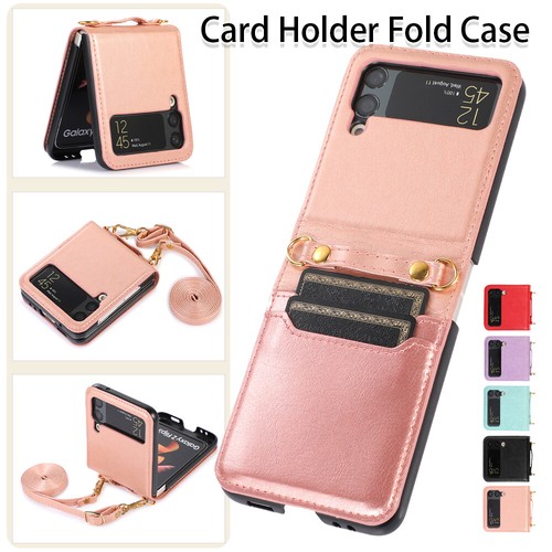 Case for Samsung Galaxy Z Flip 3 Shoulder Strap Card Slot PU Leather Retro Cover