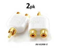 2-PACK RCA Male Plug to 2-RCA Female Jack Audio Video Splitter White Adapter