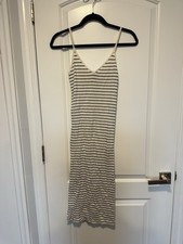 Forever 21 White Black stripes v neck bodycon midi back silt small preowned