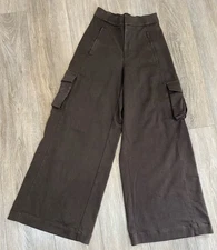 ALO Women's Logo Show Off Cargo Wide Leg Baggy Trouser Pants Brown Espresso Sz S