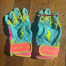 Bruce Bolt Short Cuff Adult Small Batting Gloves Caribbean Blue Neon Pink