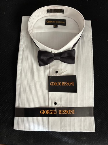 GIORGIO BISSONI Tip Collar Tuxedo Shirt with Bow Tie XL.