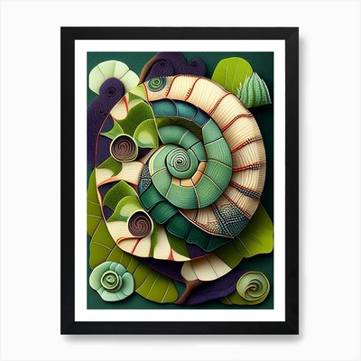 Teich Schnecke Patchwork Kunstdruck gerahmt Wandbild Poster Leinwanddruck Bild
