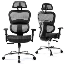 JHK ERGONOMIC HIGH BACK OFFICE CHAIR WITH HEADREST, LUMBAR SUPPORT - BLACK