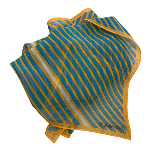 Sciarpa vintage Elaine seta oro giallo turchese righe 21” quadrata chiffon trasparente - Foto 3 di 6