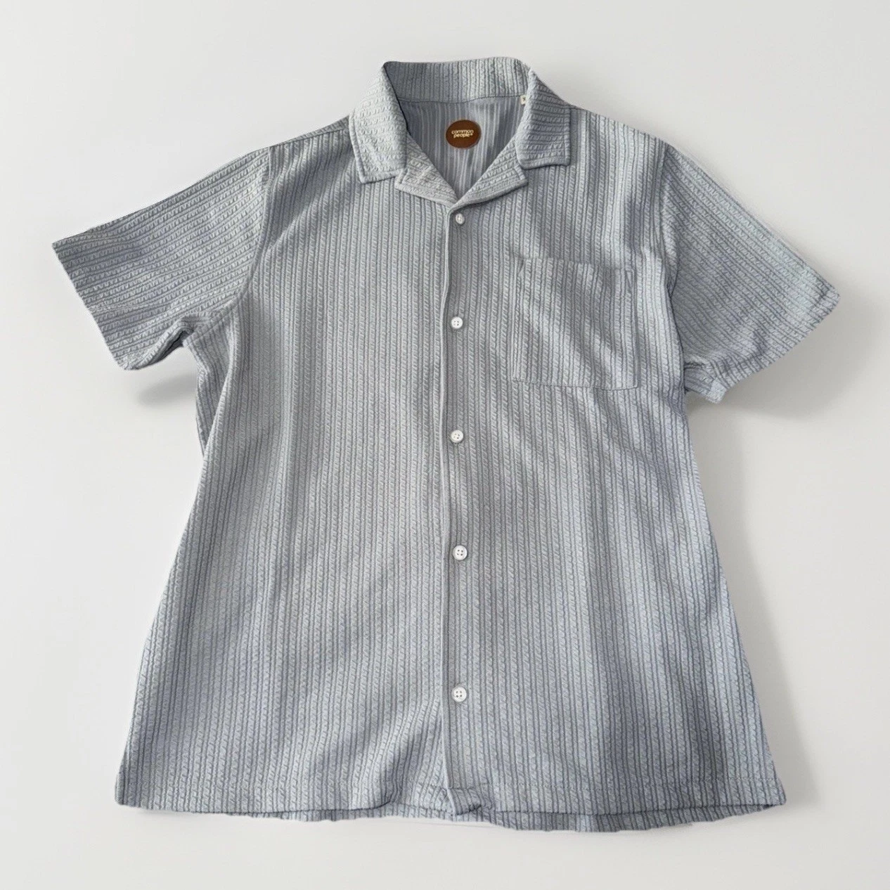 Common People Mens XL Gray Textured Button Up Camp Collar Casual Shirt Retro