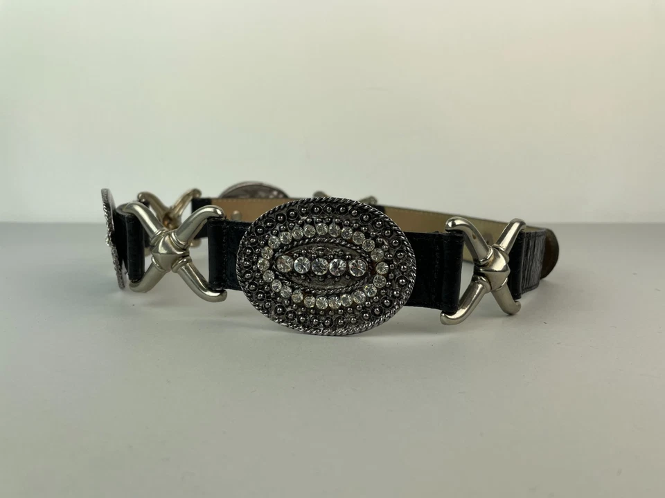 Cinturón De Colección Streets Ahead Cuero Negro Cocodrilo Repujado Estrás Rocker Glam 4100 S Foto 4 de 4