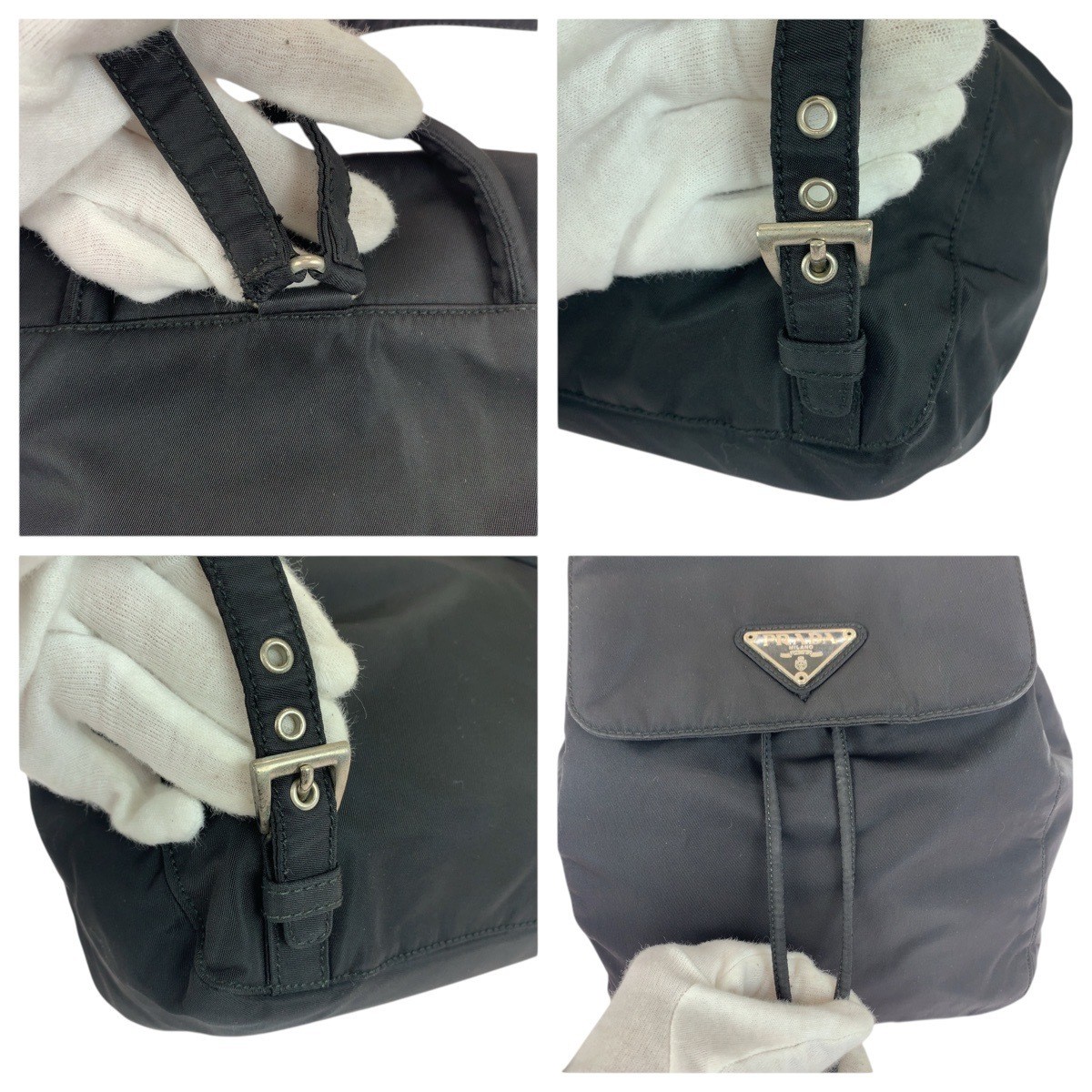 Excellent Condition PRADA Tessuto Triangle Logo Plate Black Silver Hardware Nylo thumbnail 5