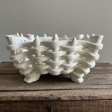 Vintage Ceramic Woven Basket Footed Blanc de Chine Style Cachepot Made In Spain