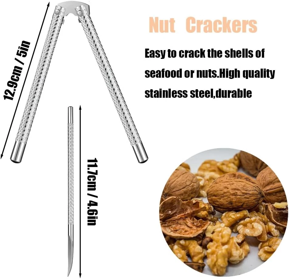 Nut Cracker 2Pcs and 4 Picks,Stainless Steel Nut Cracker Tool Set for Seafood Cr - Image 2 of 4