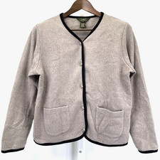 Vintage LL Bean Women s Grey Fleece Button Up Preppy Cardigan Size M Cotton