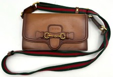 GUCCI BROWN LEATHER LADY WEB WALLET PURSE CHA...