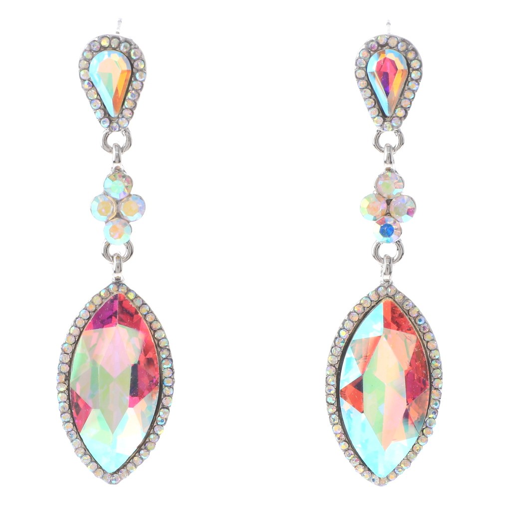 Silver Tone Alloy Metal Crystal Rhinestone Drop Post Earrings ER2636-SAB