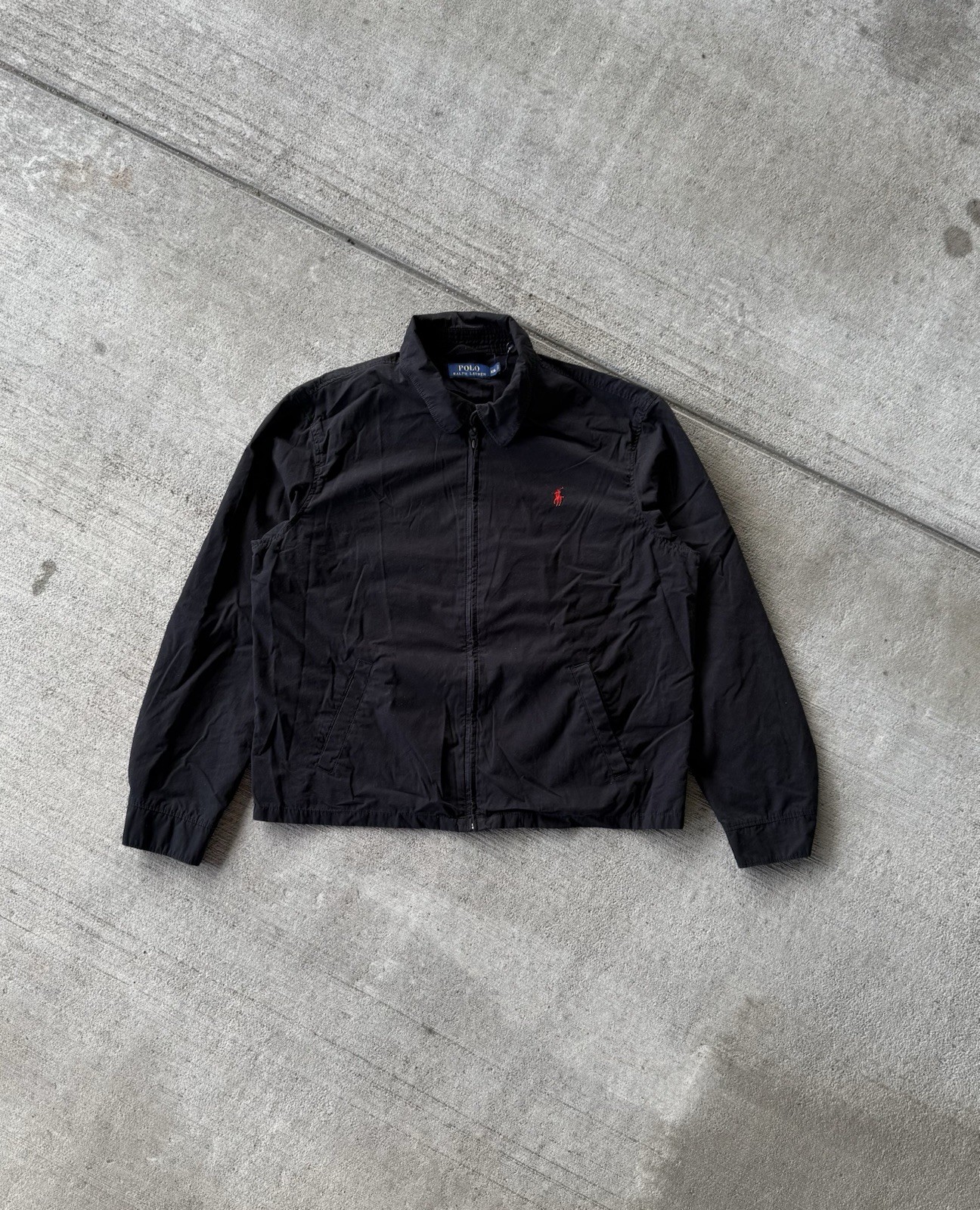 PONY POLO RALPH LAUREN Harrington Bomber Giacca Nero Rosso Sfoderato Cotone Uomo 2XL