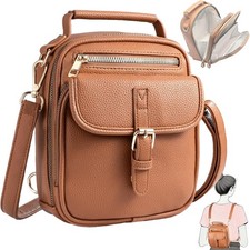 Vegan Leather Crossbody Bag for Women with 2 Straps, Small Messenger Bag with An