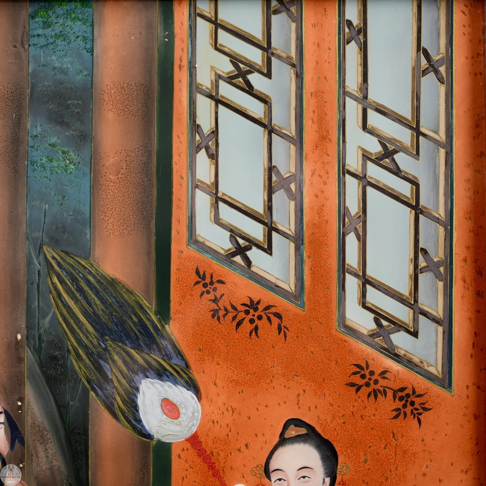 Pintura de vidrio reverso de exportación china vintage "Inmortales celebrando un cumpleaños" Foto 4 de 4