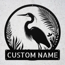 Custom Heron Bird Metal Sign Personalized Wall Home Decor Gift Indoor Outdoor