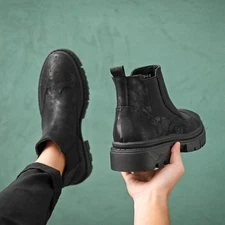 Retro Mens Chelsea Boot Leather Round Toe Ankle Boots British Casual Motor Shoes