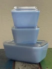 Set of 3 PYREX Delphite Blue Fridgies  with clear lids - made in Canada