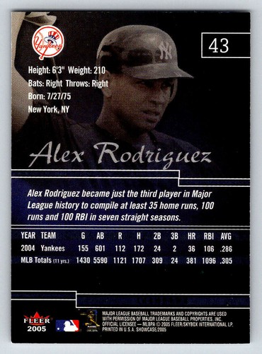 2005 Fleer Showcase Showdown Alex Rodriguez #43 Without Serial Number - Picture 2 of 2