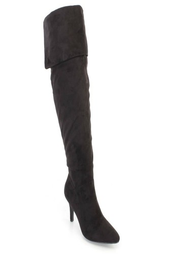 NEW Forever Black Thigh High Boots Faux Suede High Heel Over Knee Shoes 5.5 6 - Picture 2 of 3