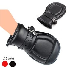 PU Leather Lockable Gloves Padded Lined Fist Mitts Wrist Restraints Mittens