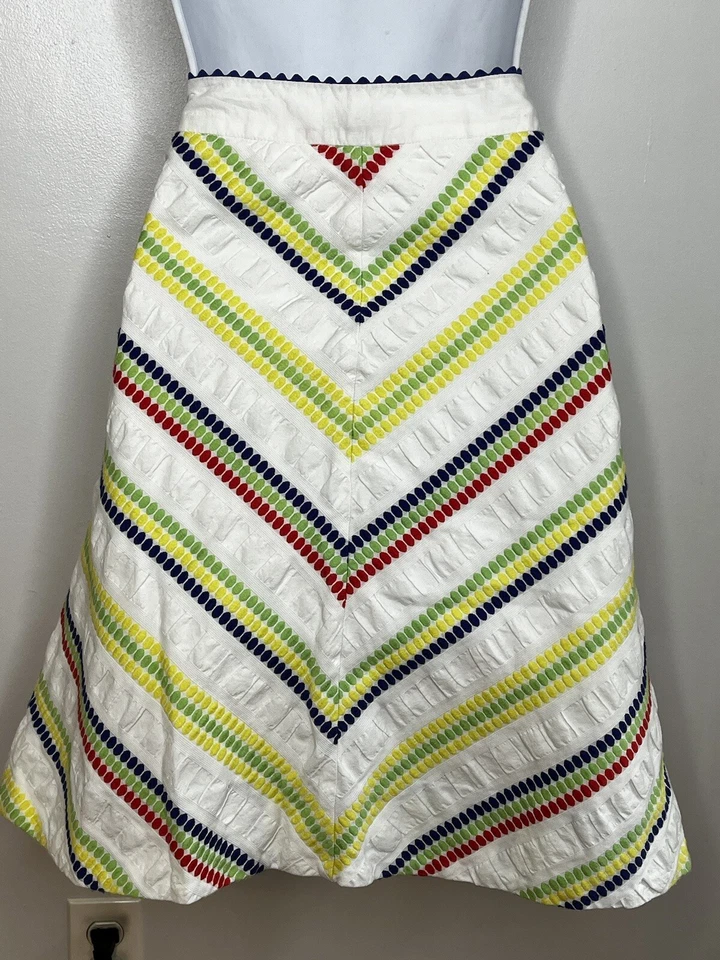 FEI Womens Skirt sz 10 White Multicolor Chevron Pencil A Line Knee Length - Image 2 of 4