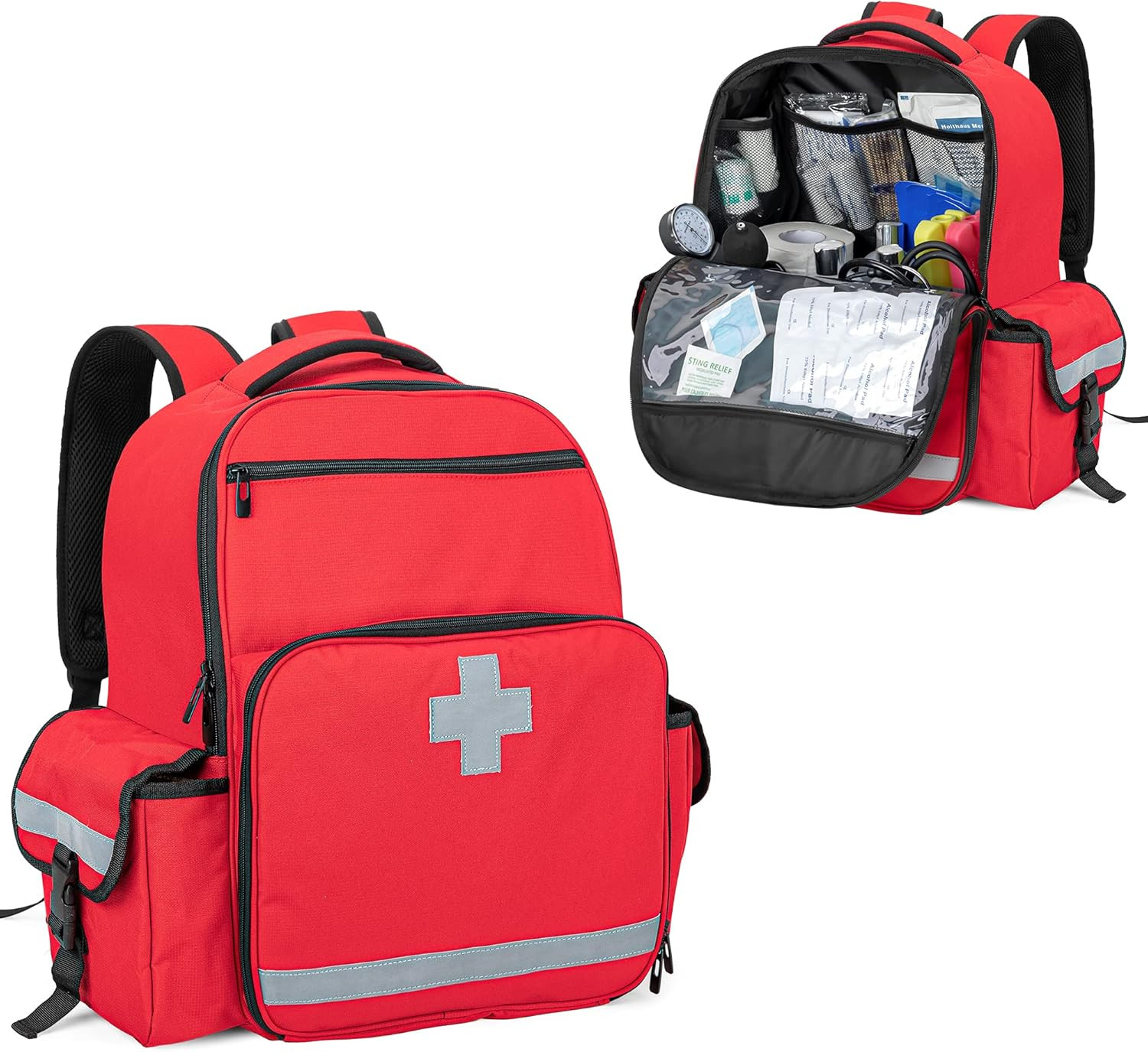Sac à dos médical rouge de 35L avec sangles rembourrées pour trousse de secours