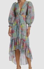 $695 Alice + Olivia Women's Blue V Neck Cutout Twisted Front A-Line Dress Size 2