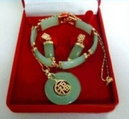 Real lucky jade pendant bracelet earrings sets - Picture 1 of 4